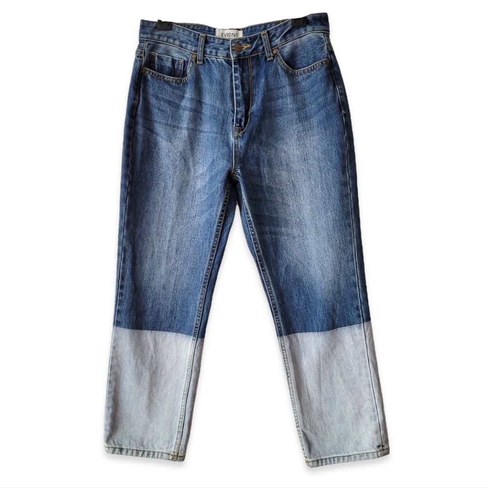 Evidnt Los Angeles Dip Dyed High Waist Flood Length Tapered Blue Jeans Sz 28
